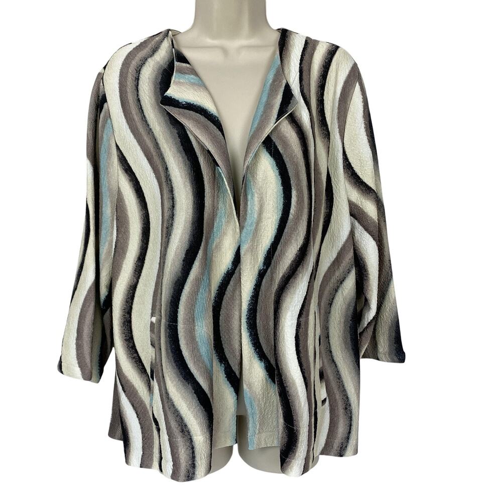 Chicos Easywear Jacket Womens 3 Brown Wavy Stripe Knit Open Coastal Casual XL 1X